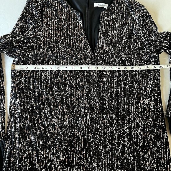 Calvin Klein NWT Woman size 14 Sequined Bell Sleeve Flapper Elegant Dress - Picture 5 of 8
